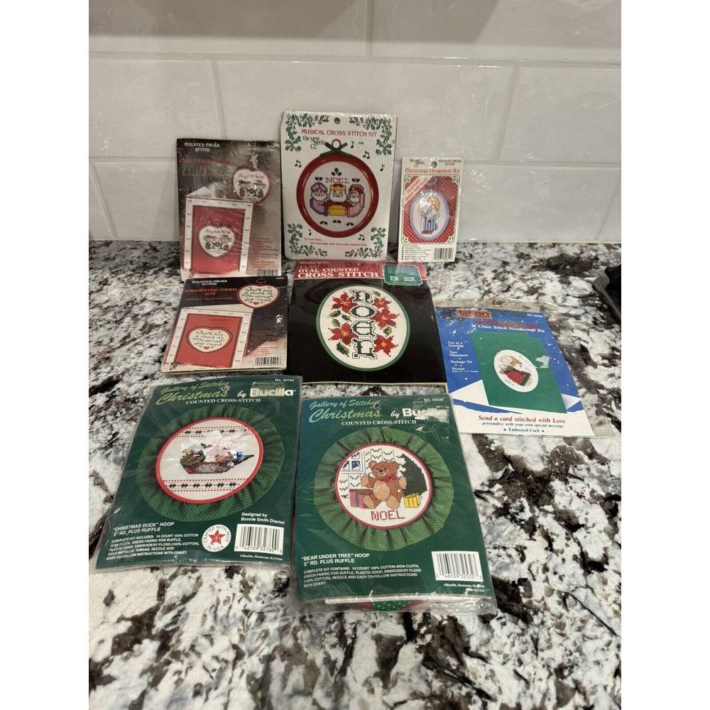 Eight Vintage Cross Stitch Kits, New Berlin, Titan Needlecraft, Bucilla, Counted
